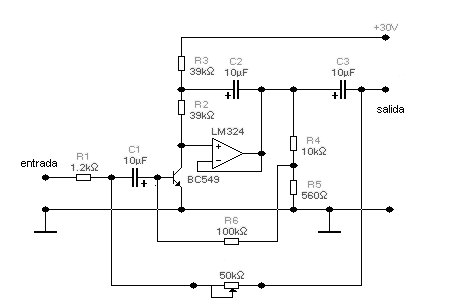 Preamplificador para micr&oacute;fono de bajo ruido y baja impedancia de salida